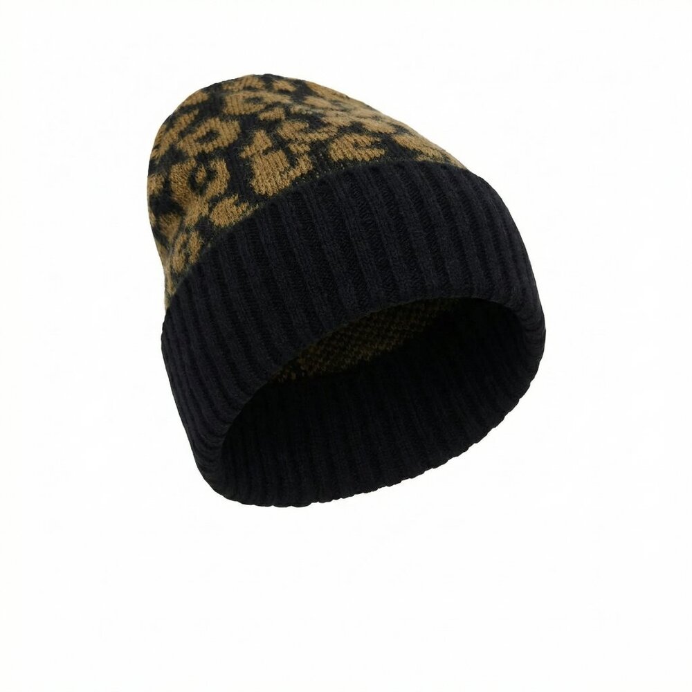 Sweaty Betty Leopard Print Jacquard Beanie Wool Alpaca Blend Knit Hat OS